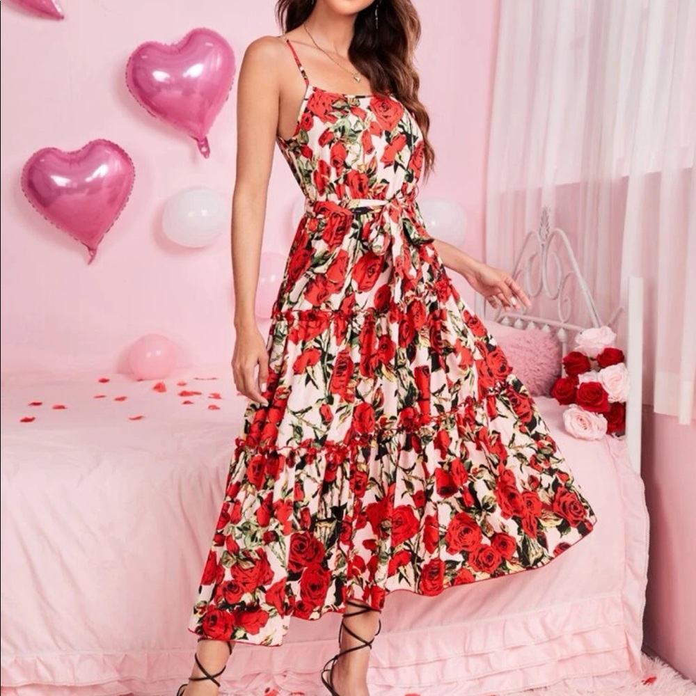 Worn once rose print pink maxi dress from Shein size L